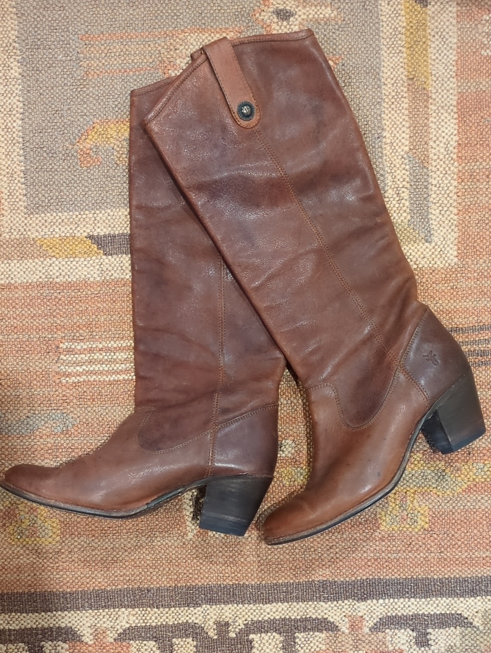 Frye JACKIE BUTTON Women’s Tall Brown Leather Riding Western Boots